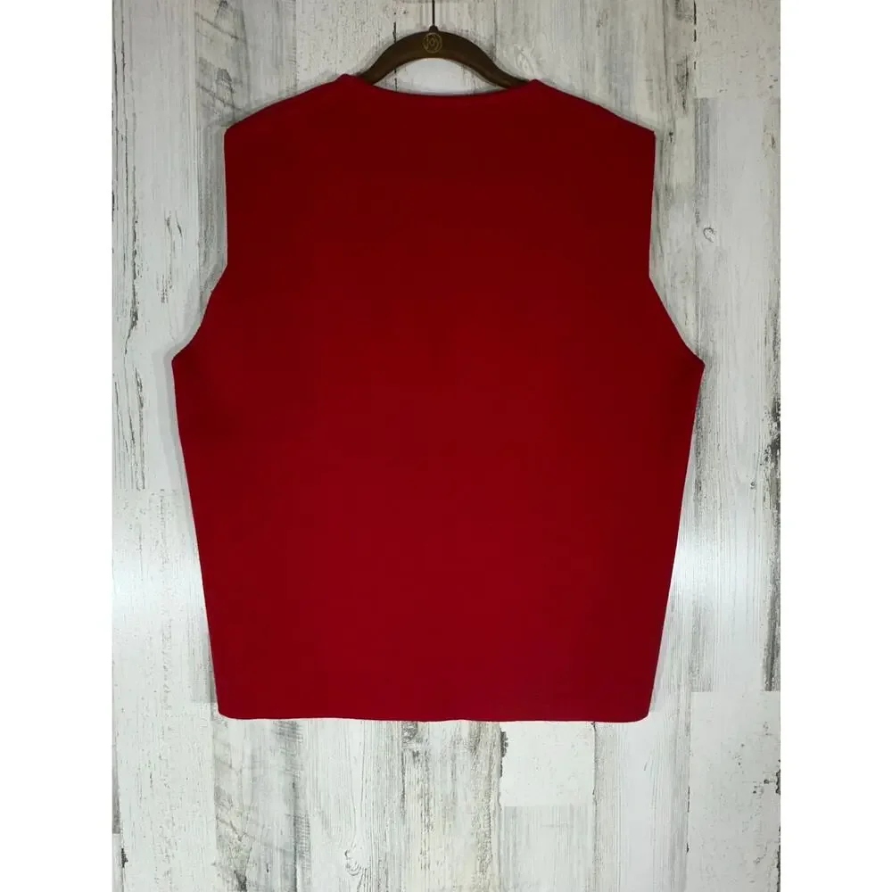 Marcello Sport Mens Sweater Vest Cardigan Size XL Red V-neck‎ Merino Wool Blend
